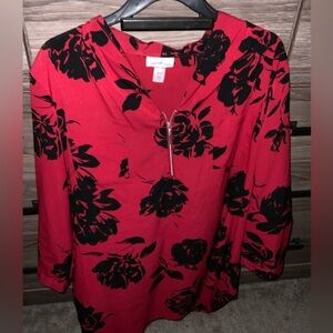 Jaclyn Smith red & black floral blouse